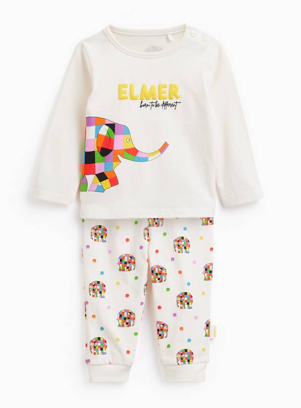 White Elmer Print Pyjama Set 6-9 months